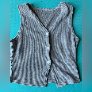 Grayish Green Ribbed Button-Up Women's Top